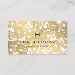 Carte De Visite Boite Logo Monogramme avec Faux Gold Floral