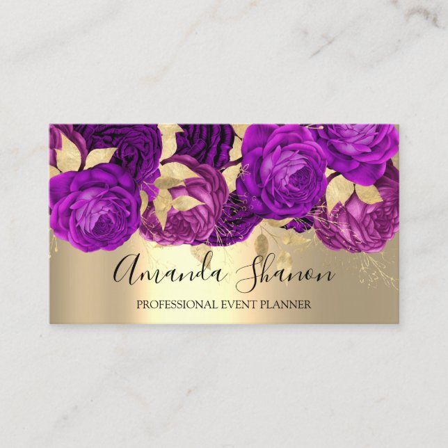 Carte De Visite Boîtier de logos violet Gold Flowers Planificateur (Devant)
