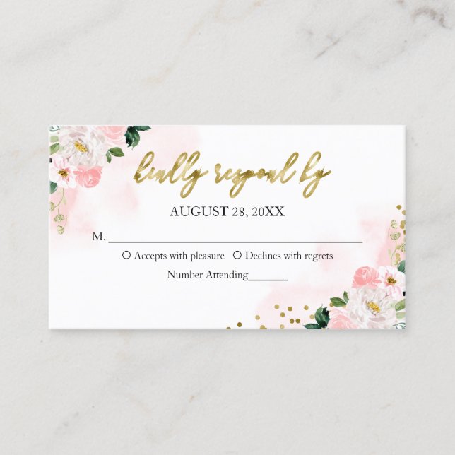 Carte De Visite Boîtier RSVP Floral Sweet 16 Blush (Devant)