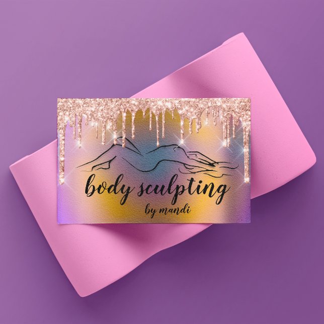 Carte De Visite Boîtier Sclupting Beauté Logo Parties scintillant  (Body Sclupting Beauty Logo Glitter Drips Holograph Business Card)