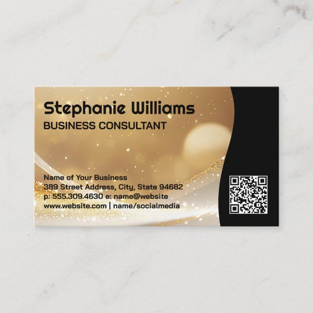Carte De Visite Boke de loterie à étincelles d'or | Code QR (Devant)