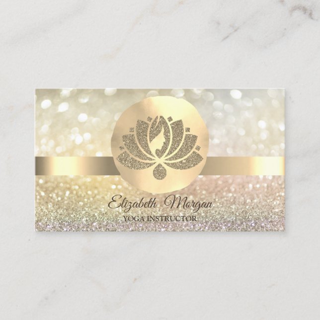 Carte De Visite Bokeh Gold, instructeur de Yoga de fleurs Lotus (Devant)