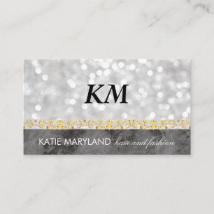 Carte De Visite Bokeh Marbre Noir Or Floral Foil Monogramme