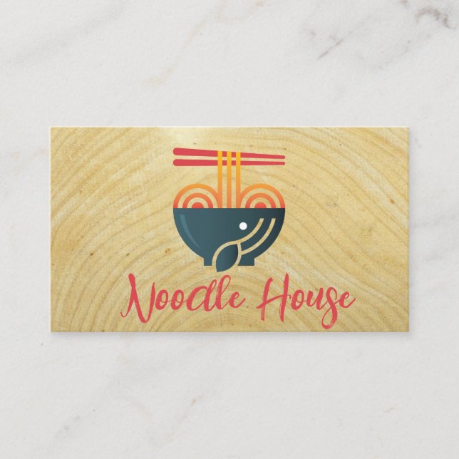 Carte De Visite Bol de nouilles et baguettes | Grain de bois (Devant)