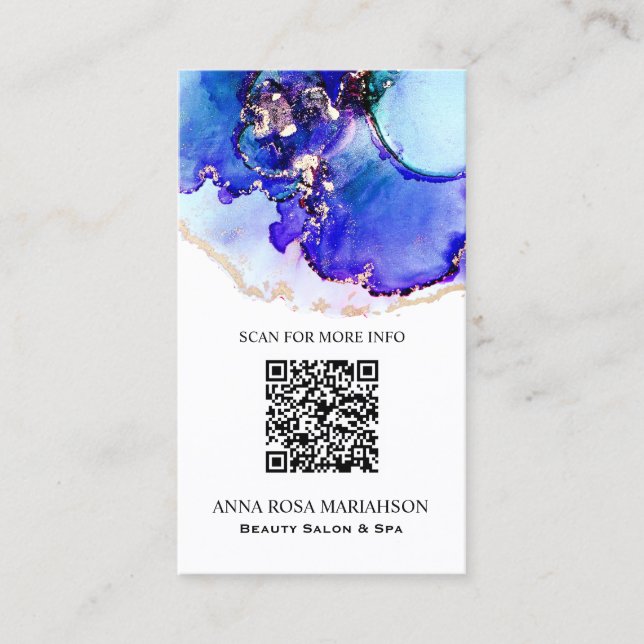 Carte De Visite *~* BOLD Blue QR CODE Yummy Gold Gilded AP29 (Devant)