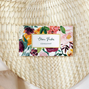 Carte De Visite Bold Bouquet   Fleurs colorées et or