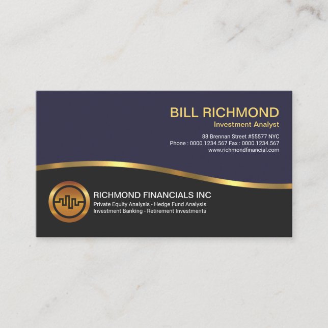 Carte De Visite Bold Energetic Retro Faux Gold Wave Investment (Devant)