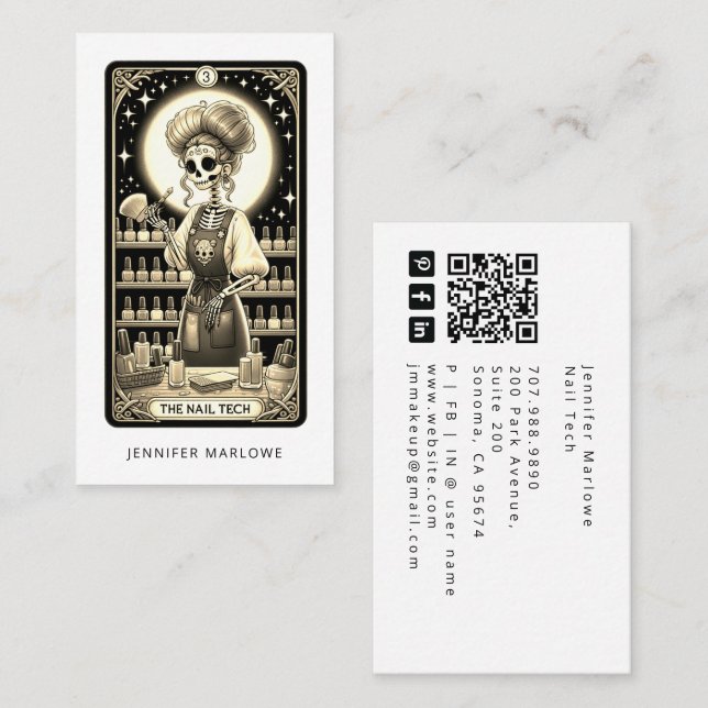 Carte De Visite Bold Nail Tech Tarot Card Business Card (Devant / Derrière)