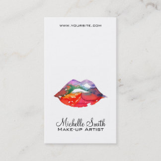 Carte De Visite Bold Rainbow Lips Watercolor Drawing Makeup QR
