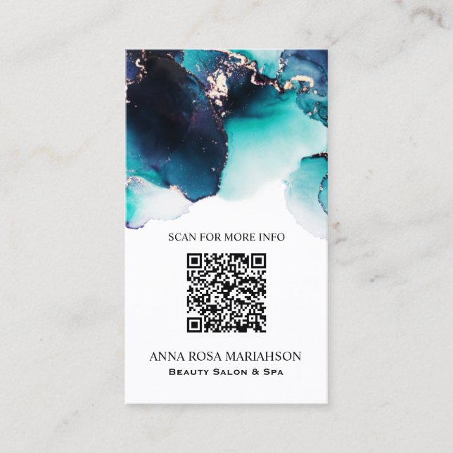 Carte De Visite *~* BOLD TURQUOISE QR CODE Yummy Gold Bold AP29 (Devant)