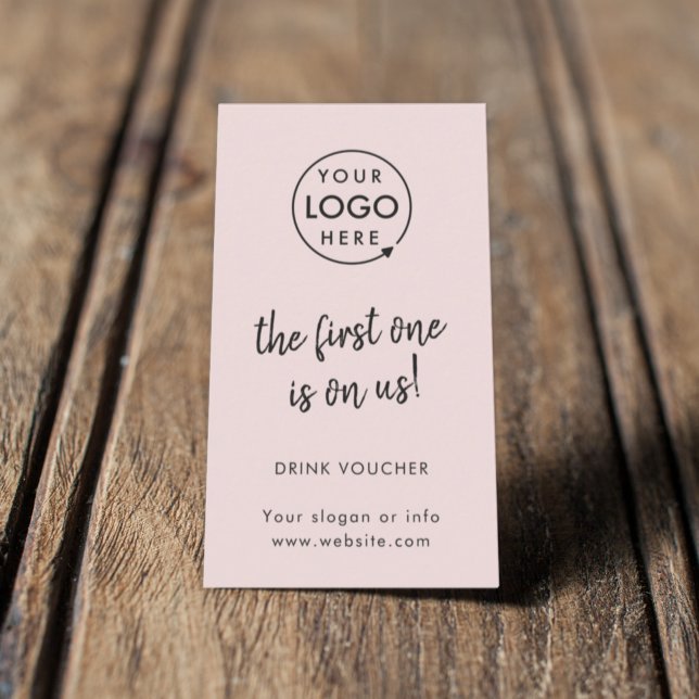 Carte De Visite Bon de boisson | Pink Logo Company Party Event Car (Feminine pink company branded drinks vouchers for small business events & corporate launch parties.)