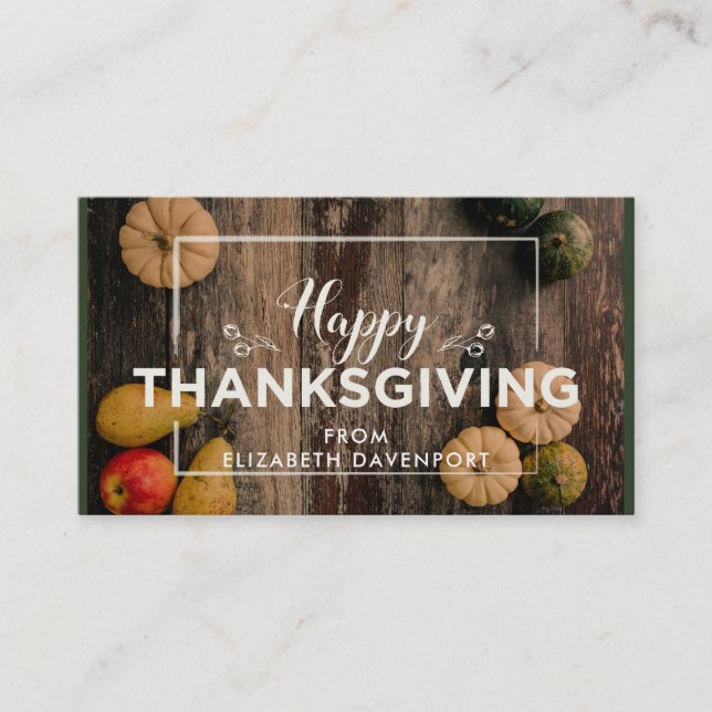 Carte De Visite Bon thanksgiving Gourds sur bois rustique (Devant)