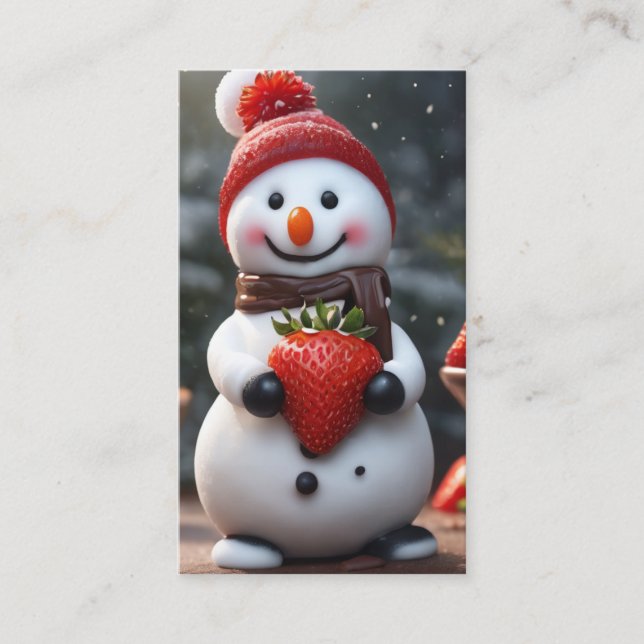 Carte De Visite bonhomme de neige à la fraise de chocolat (Devant)