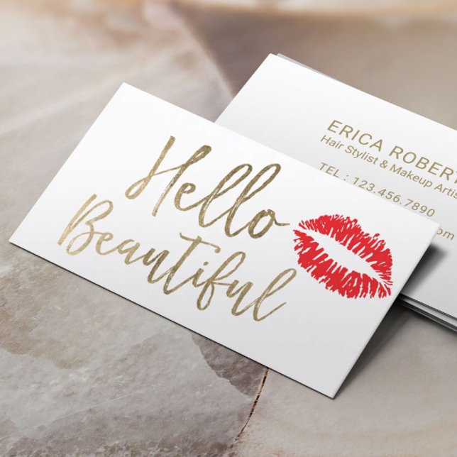 Carte De Visite Bonjour Beau Rouge Lipstick Kiss maquillage Artist (Créateur téléchargé)