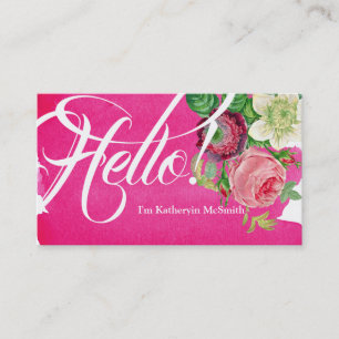 Carte De Visite Bonjour botanique rose de cru d'aquarelle de