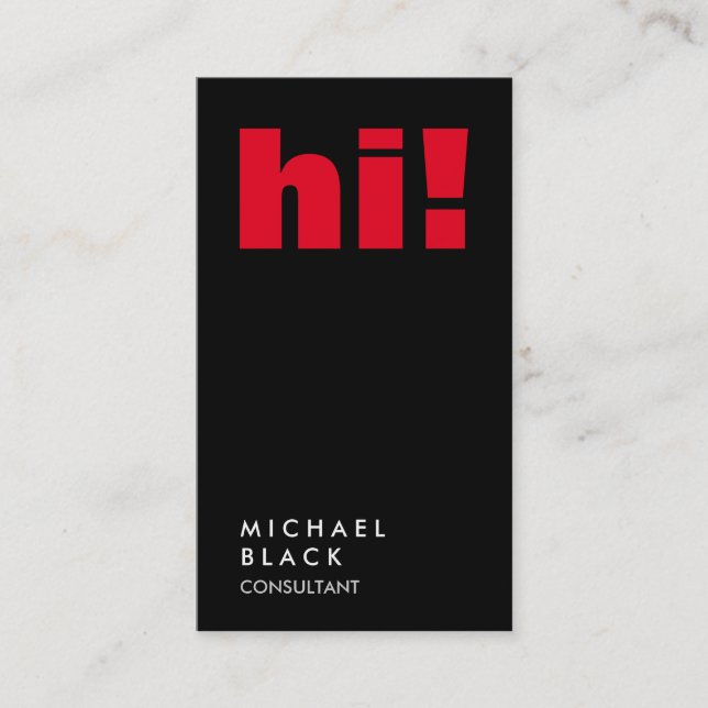 Carte De Visite Bonjour ! Consultant à tendance noire verticale Bo (Devant)