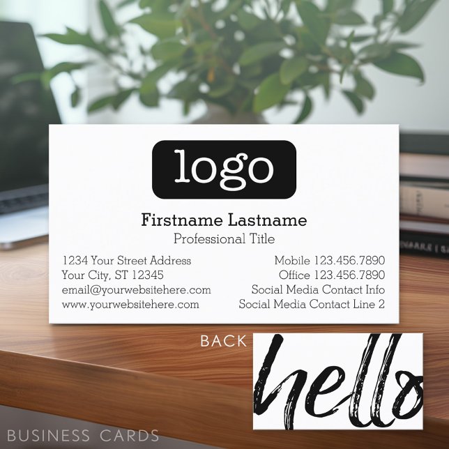 Carte De Visite Bonjour - Moderne et Whimsical -Logo noir et blanc (Custom Business Card - Online Template Plus Low Quantity Printing)