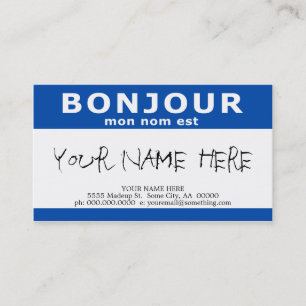 Carte De Visite BONJOUR mon nom est (bleu)
