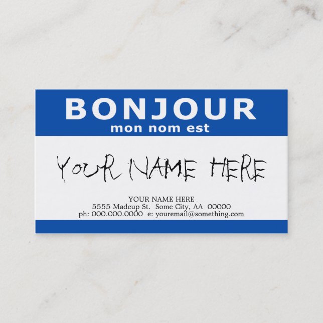 Carte De Visite BONJOUR mon nom est (bleu) (Devant)