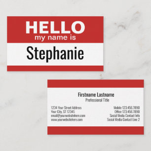 Carte De Visite Bonjour mon nom est - rouge - Informations de cont