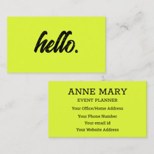 Carte De Visite Bonjour Neon Chartreuse Typographie jaune Moderne