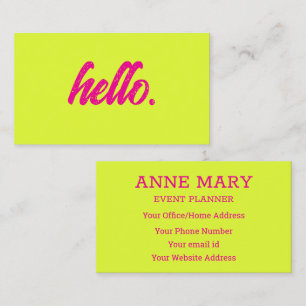 Carte De Visite Bonjour Neon Chartreuse Yellow Hot Pink Modern 202