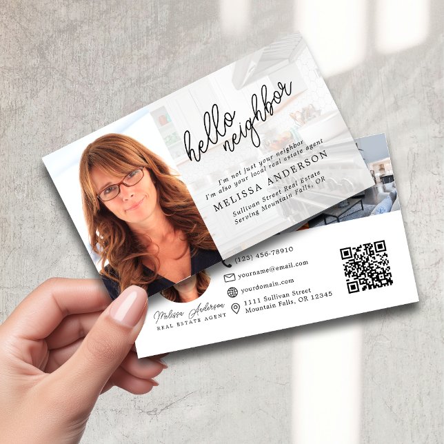 Carte De Visite Bonjour Voisin Immobilier Photo QR Code (Créateur téléchargé)