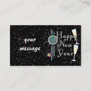 Carte De Visite Bonne Année Avec Champagne & Confetti
