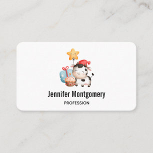 Carte De Visite Bonne vache avec gâteau et cadeaux