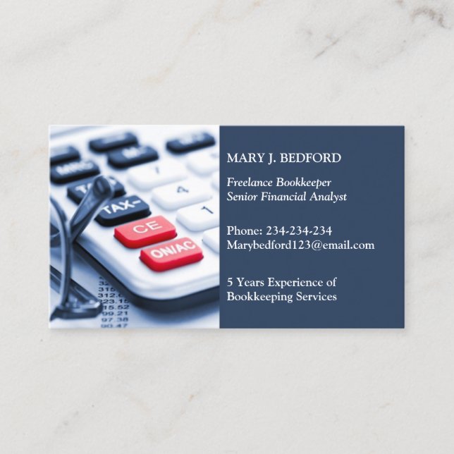 Carte De Visite Bookkeeping Services Business Card Template (Devant)