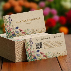 Carte De Visite Bordure beige Boho rustique Fleur sauvage