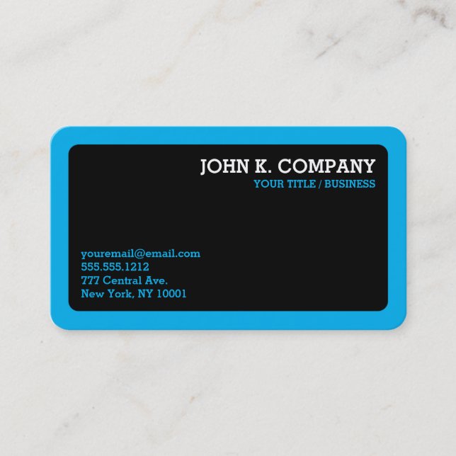 Carte De Visite Bordure bleue claire arrondie Bordure noire minima (Devant)