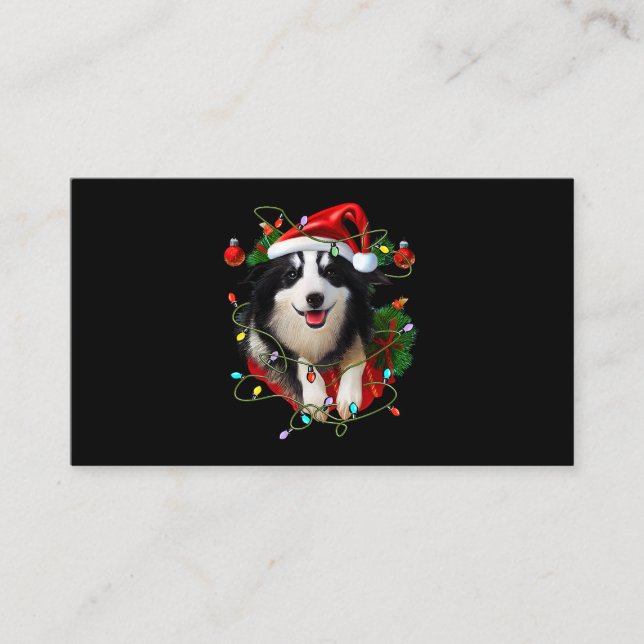 Carte De Visite Bordure Collie Reindeer Santa Hat Noël Lumières Ch (Devant)