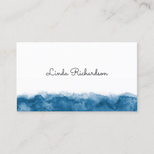 Carte De Visite Bordure d'aquarelle blanche, minimale et bleue
