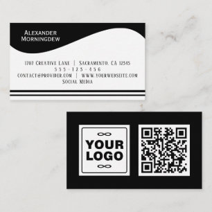 Carte De Visite Bordure d'étiquette plate - Vague blanc 1 - logo +