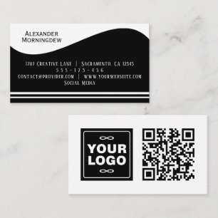 Carte De Visite Bordure d'étiquette plate - Vague noir 1 - logo +