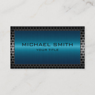 Carte De Visite Bordure en métal bleu élégant
