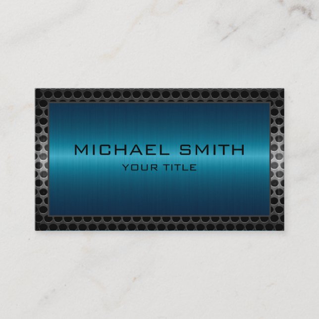 Carte De Visite Bordure en métal bleu élégant (Devant)