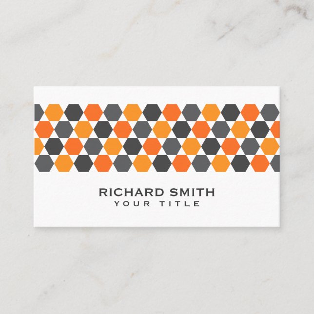 Carte De Visite Bordure hexagonale gris-orange moderne (Devant)