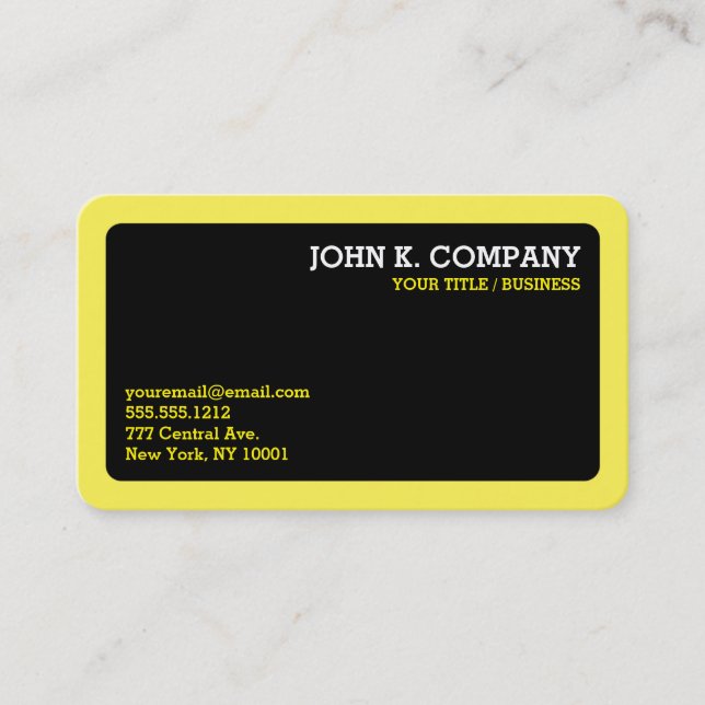 Carte De Visite  Bordure jaune Noir moderne Minimal Professionnel (Devant)