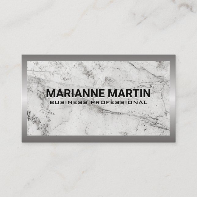 Carte De Visite Bordure métallique | Arrière - plan en marbre (Devant)