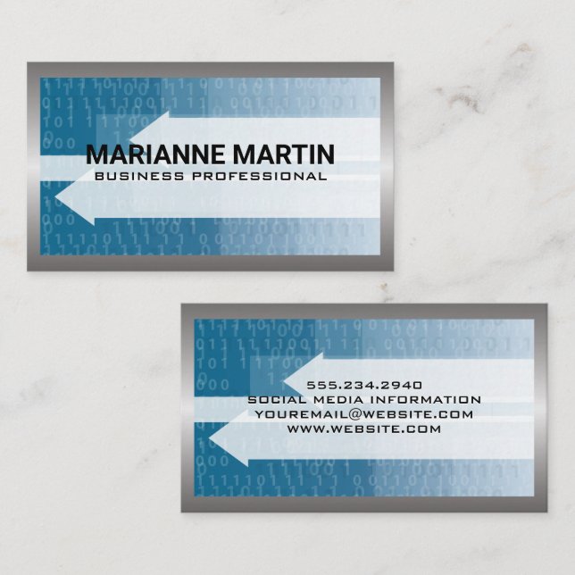 Carte De Visite Bordure métallique | Arrière - plan technique du c (Devant / Derrière)