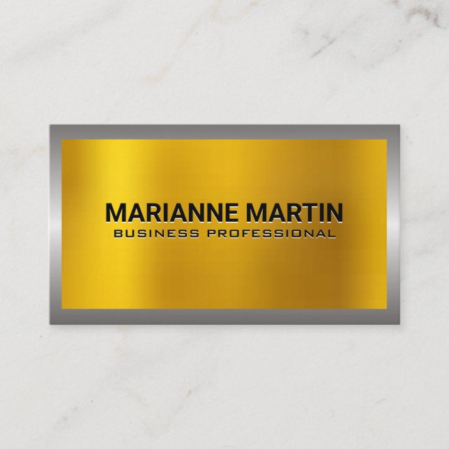Carte De Visite Bordure métallique en argent | Arrière - plan Gold (Devant)