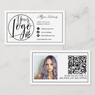Carte De Visite Bordure noir blanc maquillage photo logo qr code