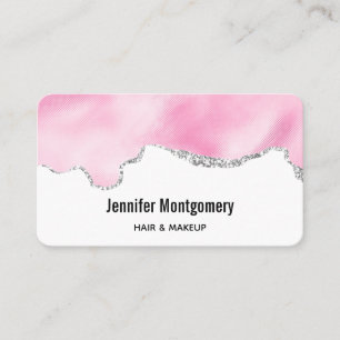 Carte De Visite Bordure Parties scintillant rose et argent Faux él