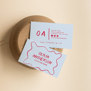 Carte De Visite Bordure unique Boho rouge bleu rétro