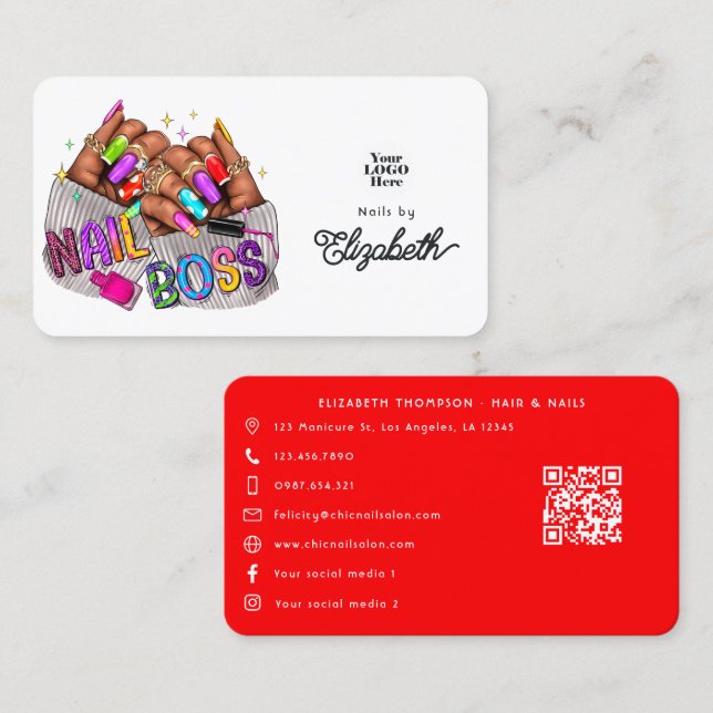 Carte De Visite Boss à ongles Vibrant Black Woman (Devant / Derrière)