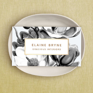 Carte De Visite Botanique de Magnolia noir blanc