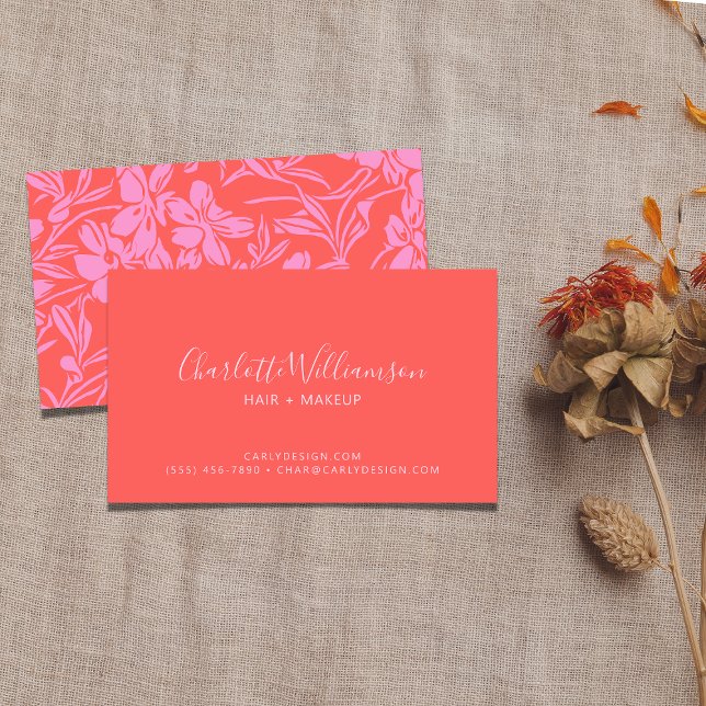 Carte De Visite Botanique Floral Boho Art en Rouge Rose Personnali (Créateur téléchargé)