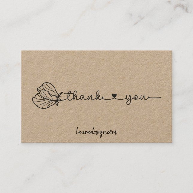 Carte De Visite Botanique Floral Kraft Logo Merci minimal Busi (Devant)